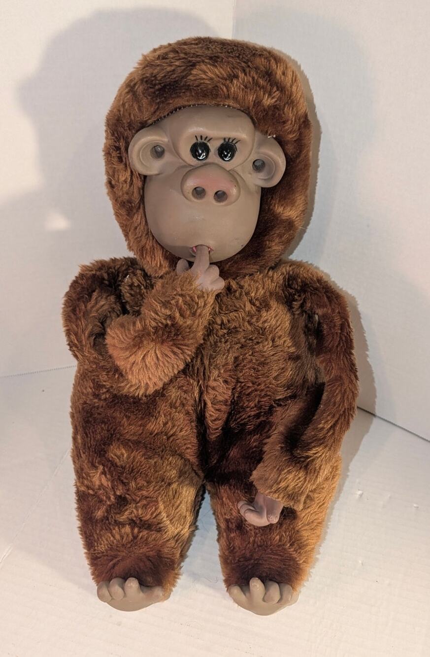 Vintage Russ Berrie Plush Monkey Rutherford III Thumb Suck Toy Rubber Face